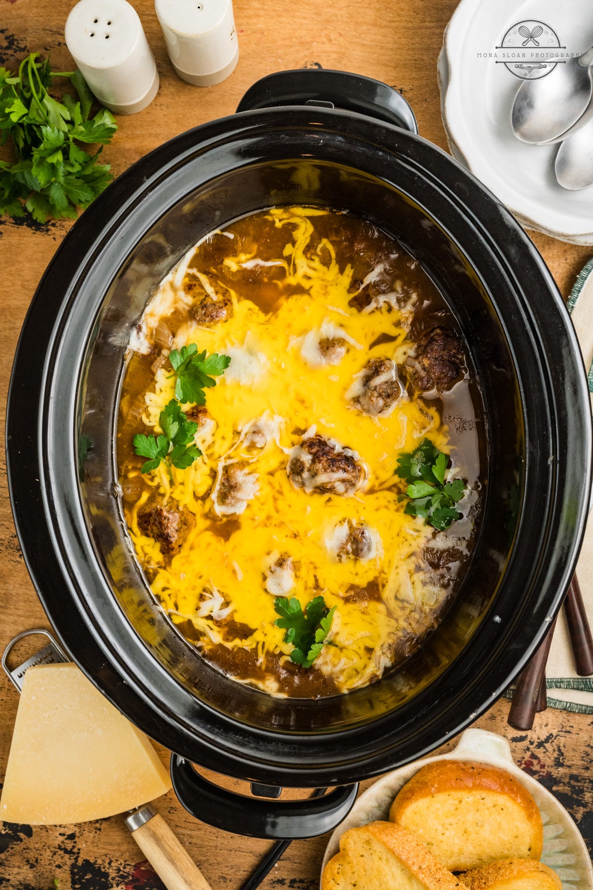 Crockpot French Onion Meatballs