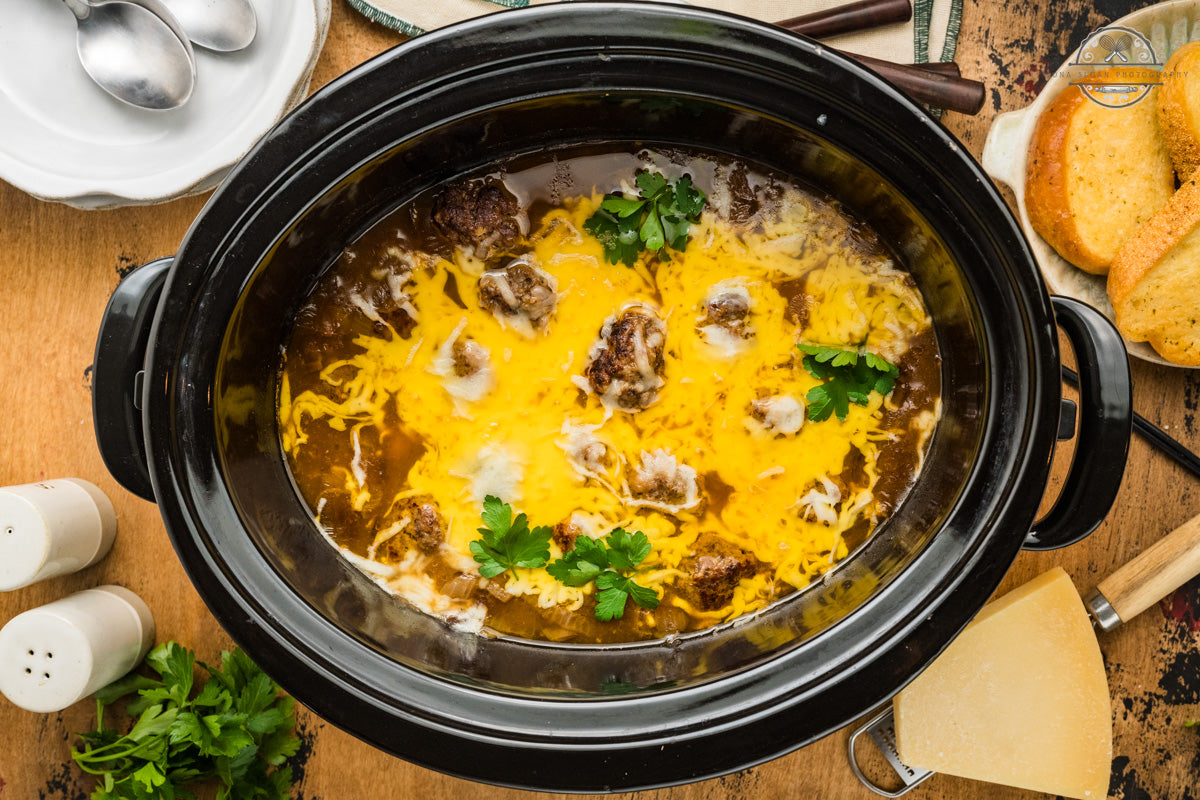 Crockpot French Onion Meatballs