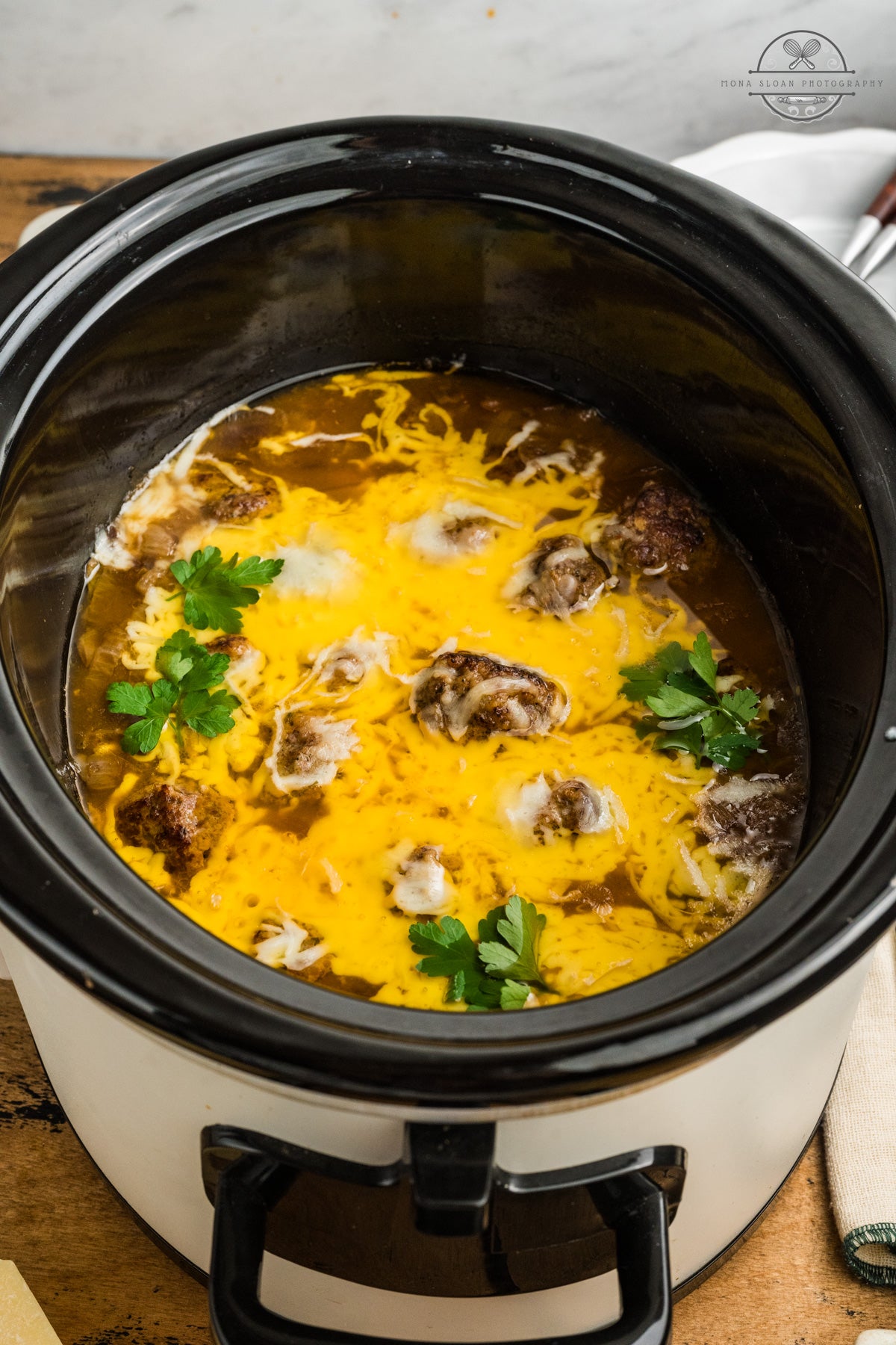 Crockpot French Onion Meatballs