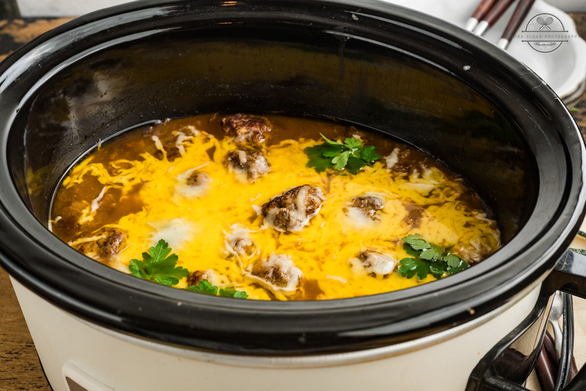 Crockpot French Onion Meatballs