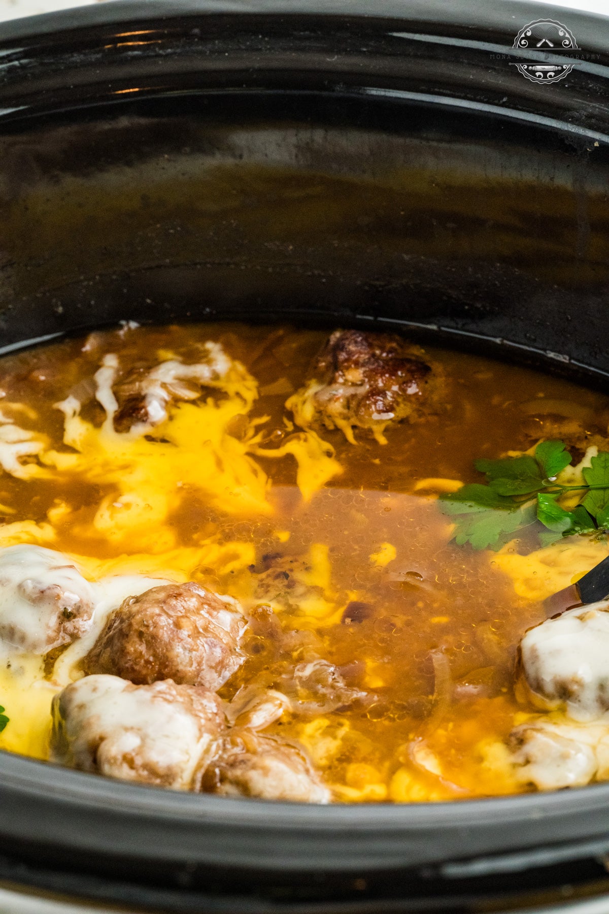 Crockpot French Onion Meatballs