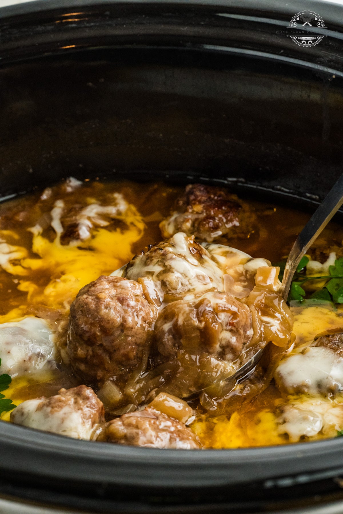 Crockpot French Onion Meatballs