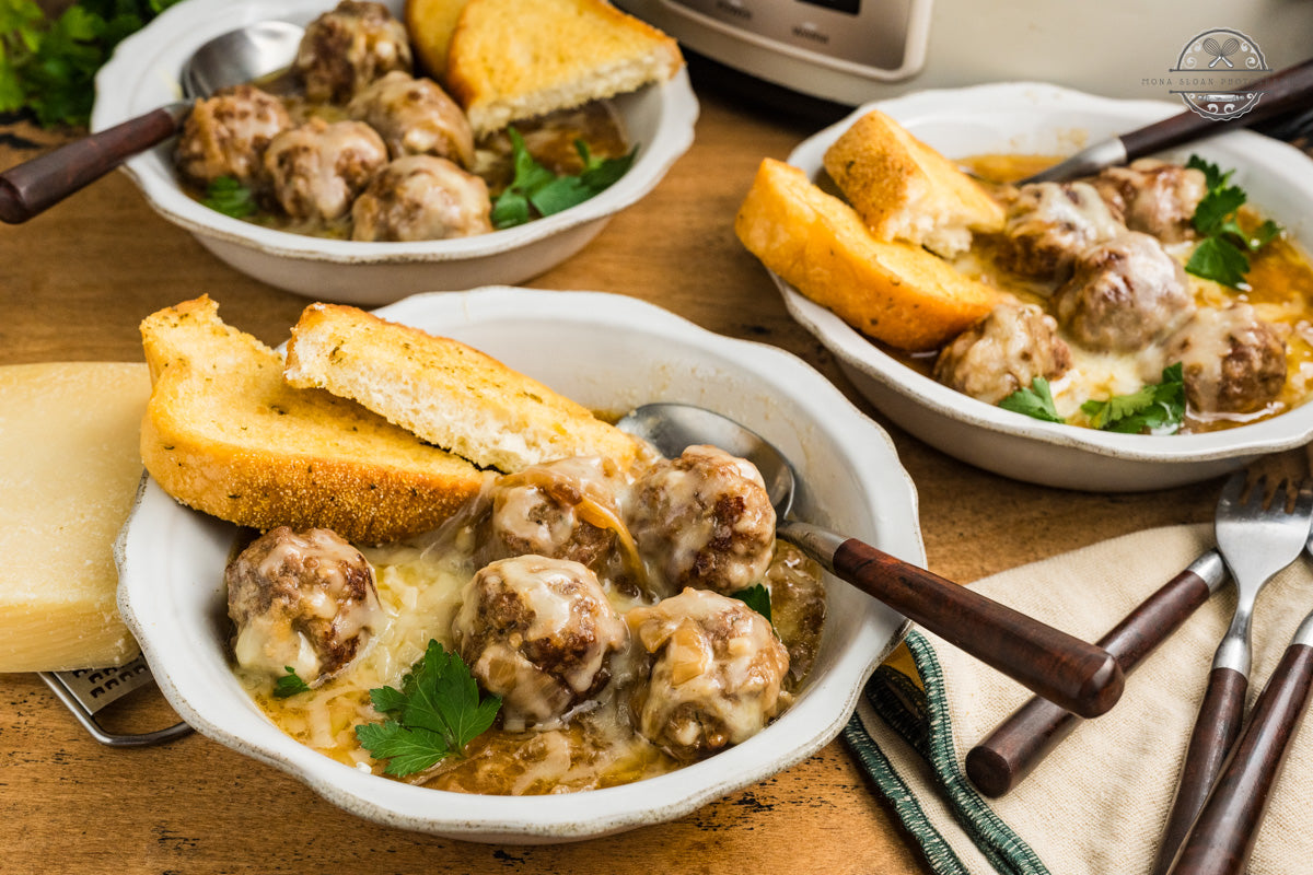 Crockpot French Onion Meatballs