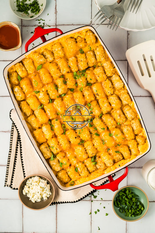 Buffalo Chicken Tater Tot Casserole