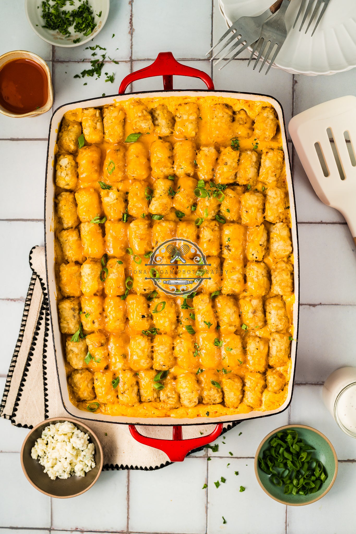 Buffalo Chicken Tater Tot Casserole