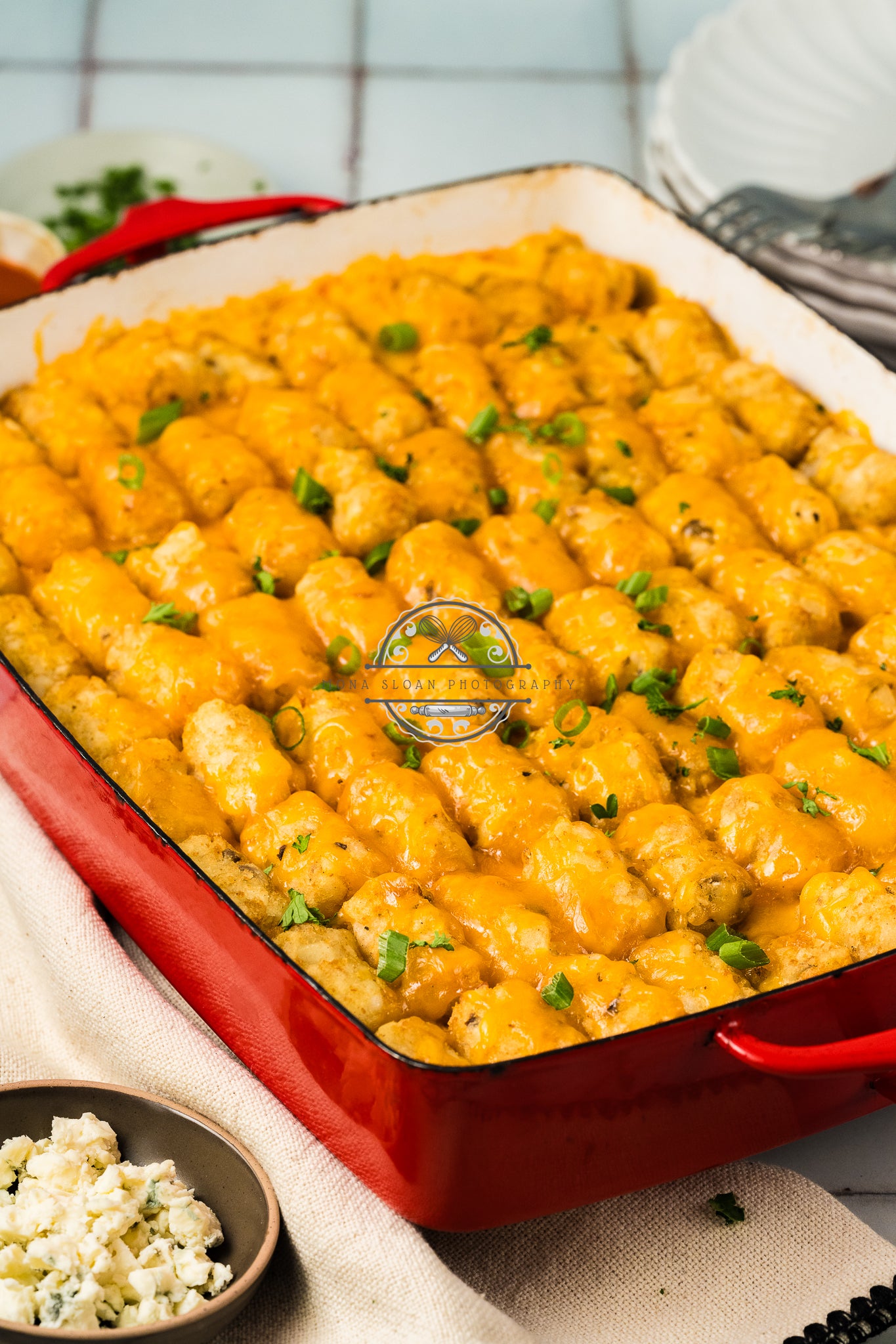 Buffalo Chicken Tater Tot Casserole